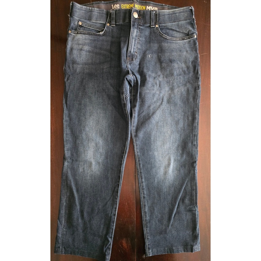 Lee Extreme Motion MVP Mens Straight Fit Tapered Leg Jeans Dark Wash 37x26